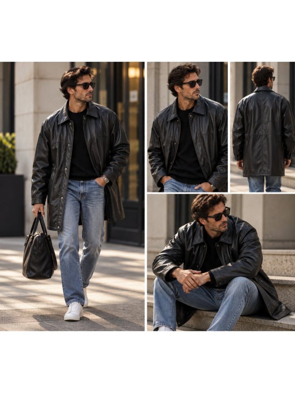 Hahns New York Tanners Avenue Men XXL Genuine Sheepskin Leather Black Coat